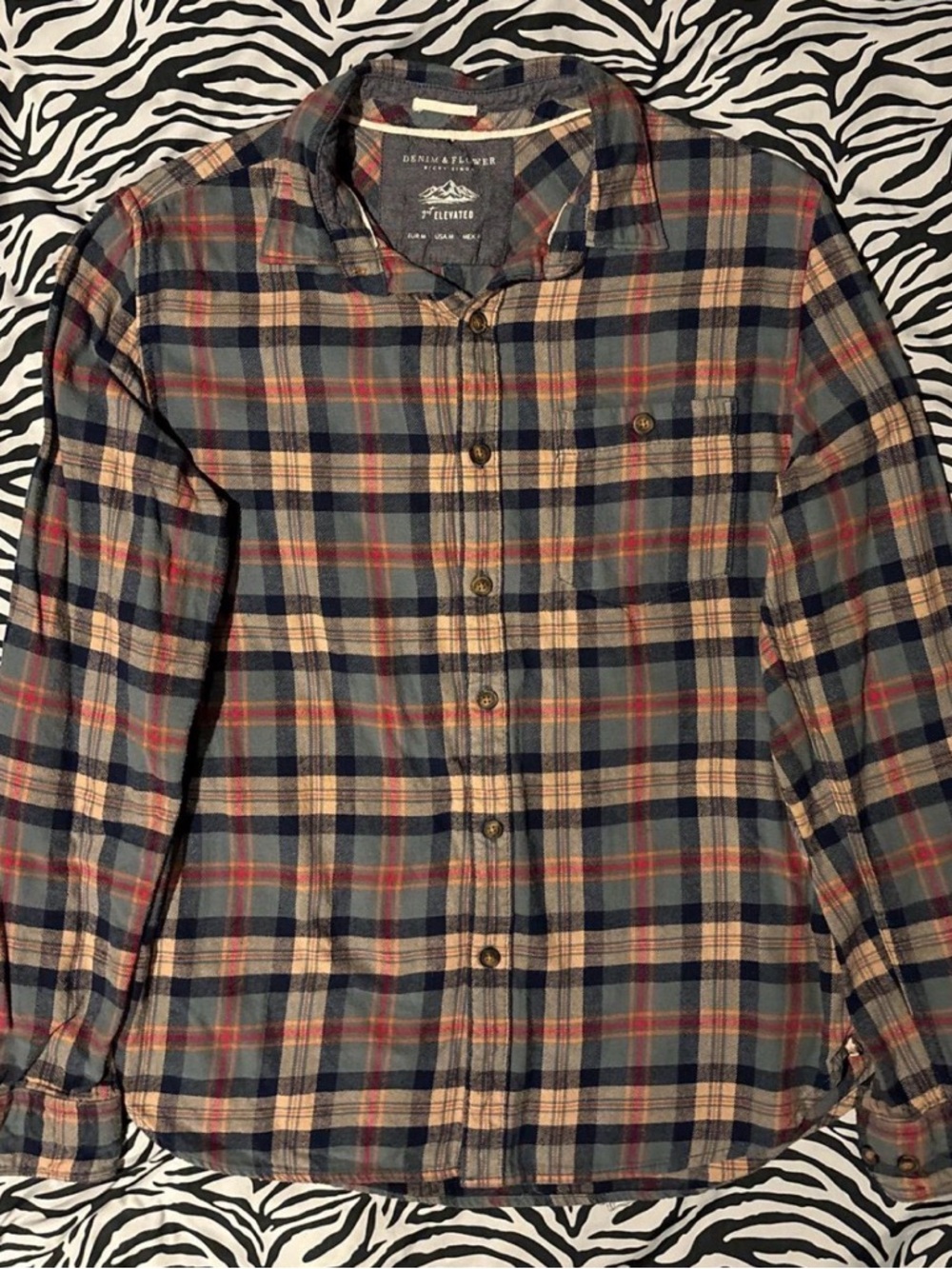 Denim & Flower Navy, Red & Tan Plaid Shirt Label View